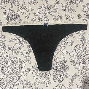 NWT GapBody Discontinued Dark Grey with White Lace Trim Thong